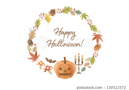 Halloween pumpkin and botanical watercolor wreath set Halloween pumpkin and botanical watercolor wreath set 130522572