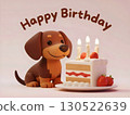 人工智慧生成的生日插圖，一隻可愛的微笑臘腸犬，蛋糕上插著蠟燭 130522639