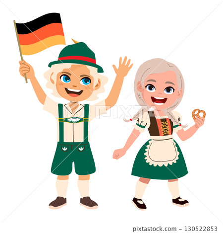 Children Celebrating Oktoberfest With Flag And Pretzel Cartoon Vector Illustration Children Celebrating Oktoberfest With Flag And Pretzel Cartoon Vector Illustration 130522853