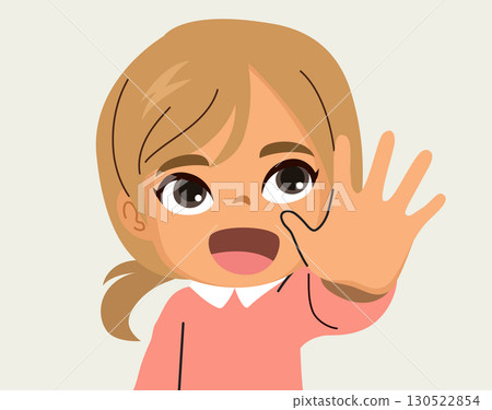 Cute Baby Girl Showing Palm Hand With Five Fingers Cartoon Vector Illustration 130522854