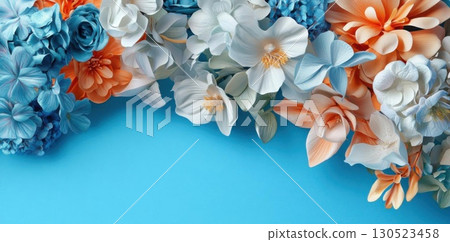 Floral border with blue  peach. 130523458