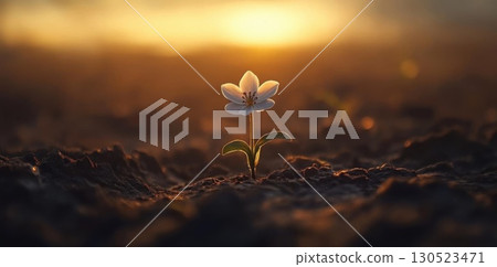 White Flower Blooms in the Golden Light, a Symbol of Hope and Resilience White Flower Blooms in the Golden Light, a Symbol of Hope and Resilience 130523471