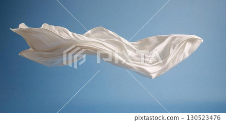 Flowing White Fabric with Blue Sky. 130523476
