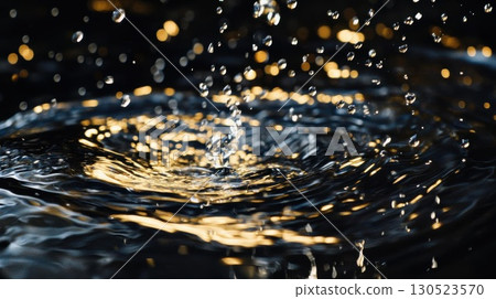 Golden Water Droplets Splash. 130523570