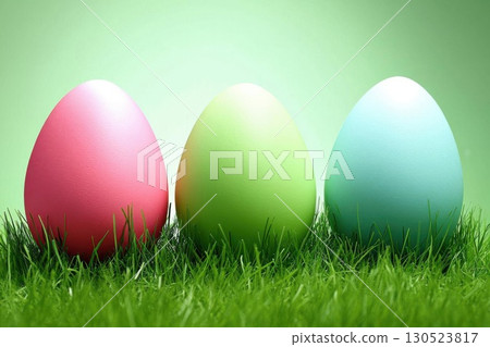 Pastel Easter eggs in grass. 130523817