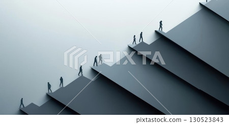 People ascending grey steps. People ascending grey steps. 130523843