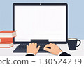 Businessman with laptop and virtual interface 130524239