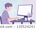 Businessman with laptop and virtual interface 130524241