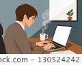 Businessman with laptop and virtual interface 130524242