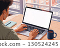 Businessman with laptop and virtual interface 130524245