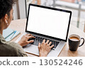 Businessman with laptop and virtual interface 130524246