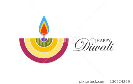 Modern Diwali Diya Illustration with Colorful Flame 130524269