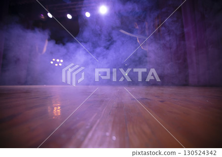 Smoke screen on the wooden floor of the theater stage. Smoke screen on the wooden floor of the theater stage. 130524342