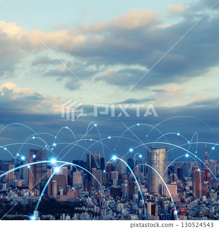 現代城市和通訊網路橫幅和廣告的方形視覺效果 130524543