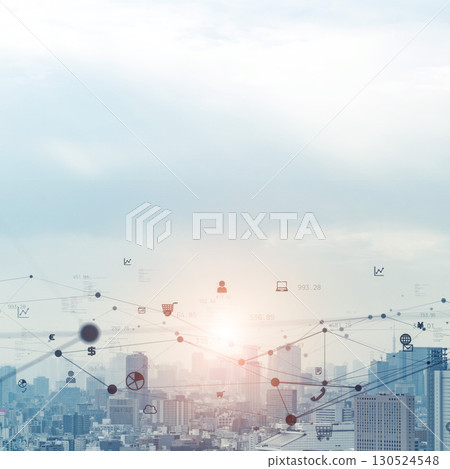 Modern city and digital technology square visual for banners and advertisements 130524548