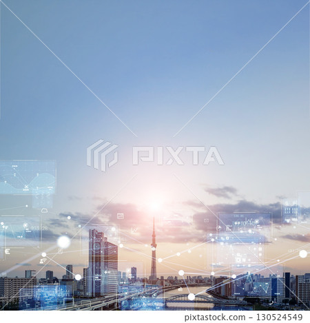 Modern city and digital technology square visual for banners and advertisements 130524549