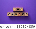 Wooden cubes showing cancer faq on purple background 130524869