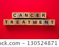 Cancer treatment concept with wooden cubes on red background 130524871