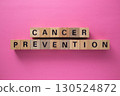 Cancer prevention message using wooden cubes on pink background 130524872