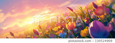日落與鬱金香，動漫風格 130524909