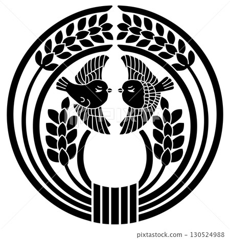 This is the family crest. It is a sparrow facing rice. This is the family crest. It is a sparrow facing rice. 130524988
