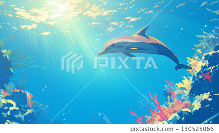 Dolphins in the coral reef sea, anime style Dolphins in the coral reef sea, anime style 130525066