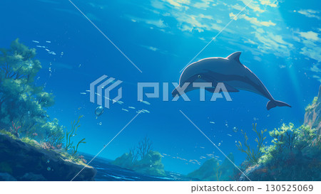 Dolphins moving through the sea, cartoon style 130525069