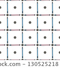 Seamless geometric drawing with pencils and school buttons, squares and polka dots, digital illustration. 130525218