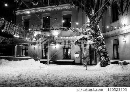 Winter park at night with decorations 130525305