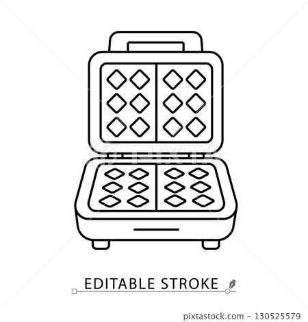A waffle maker icon in minimalist style with editable stroke. Kitchen appliance symbol, cooking element, breakfast object, dessert concept, bakery pictogram, home equipment design A waffle maker icon in minimalist style with editable stroke. Kitchen appliance symbol, cooking element, breakfast object, dessert concept, bakery pictogram, home equipment design 130525579