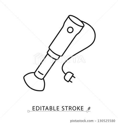 A hand blender icon in minimalist style with editable stroke. Kitchen appliance symbol, cooking element, food preparation object, mixing concept, culinary pictogram A hand blender icon in minimalist style with editable stroke. Kitchen appliance symbol, cooking element, food preparation object, mixing concept, culinary pictogram 130525580