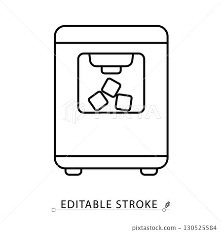 An ice maker icon in minimalist style with editable stroke. Kitchen appliance symbol, cold drink element, household object, refreshment concept, bar equipment pictogram, frozen design An ice maker icon in minimalist style with editable stroke. Kitchen appliance symbol, cold drink element, household object, refreshment concept, bar equipment pictogram, frozen design 130525584