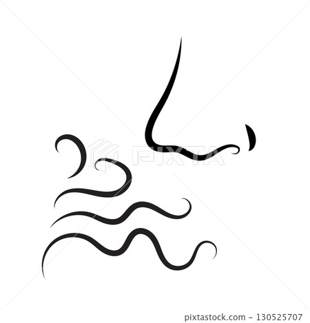 Hand drawn minimalist vector icon of a nose with scent waves 130525707