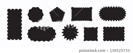 Wavy shape set, zigzag frames. Scallop borders, round zig zag edge vector stamp Wavy shape set, zigzag frames. Scallop borders, round zig zag edge vector stamp 130525733