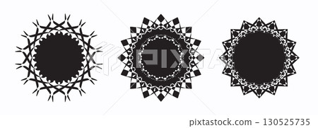Wavy shape set, zigzag frames. Scallop borders, round zig zag edge vector stamp 130525735
