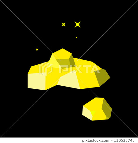 Gold nugget stone. Yellow ore in black min, pyrite game icon, chalcopyrite rock in goldmine Gold nugget stone. Yellow ore in black min, pyrite game icon, chalcopyrite rock in goldmine 130525743