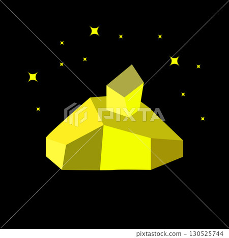 Gold nugget stone. Yellow ore in black min, pyrite game icon, chalcopyrite rock in goldmine 130525744