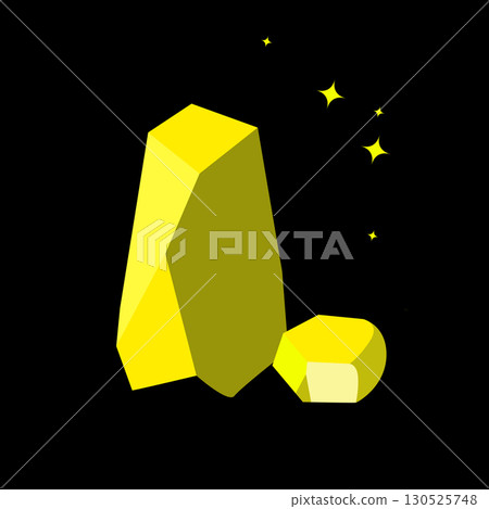 Gold nugget stone. Yellow ore in black min, pyrite game icon, chalcopyrite rock in goldmine Gold nugget stone. Yellow ore in black min, pyrite game icon, chalcopyrite rock in goldmine 130525748