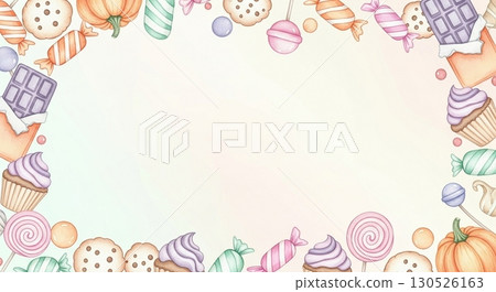 萬聖節糖果框架背景以淡水彩色調繪製 130526163