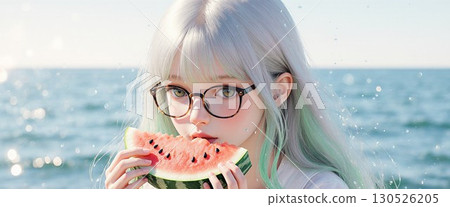 日落大海和女性肖像 日落大海和女性肖像 130526205