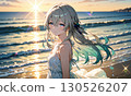 Sunset sea and female portrait Sunset sea and female portrait 130526207