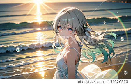 日落大海和女性肖像 130526210