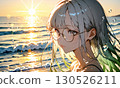 Sunset sea and female portrait Sunset sea and female portrait 130526211