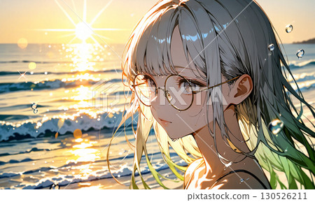 日落大海和女性肖像 130526211