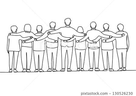 A Continuous One Line Drawing of a Group of Happy Business People Raising Their Arms in a Cheerful Pose 130526230