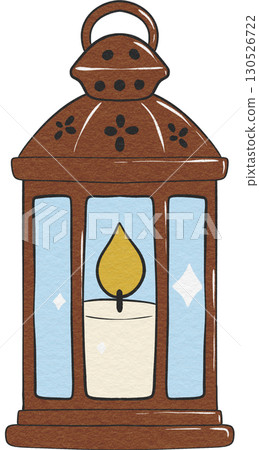 Cozy candle and lantern decoration glowing warmly, perfect for Christmas and festive holiday decor. 130526722