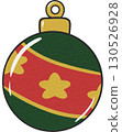 Festive green Christmas ornament with golden stars and a bold red stripe, perfect for holiday tree decoration. 130526928