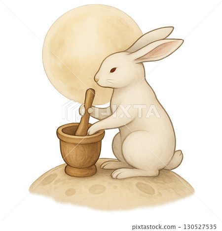 Mid autumn festival rabbit with moonlight and mortar. Isolated on transparent background 130527535