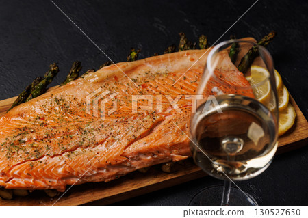 Grilled salmon fillets and asparagus Grilled salmon fillets and asparagus 130527650