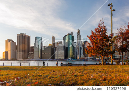 The New York Manhattan skyline during autumn The New York Manhattan skyline during autumn 130527696